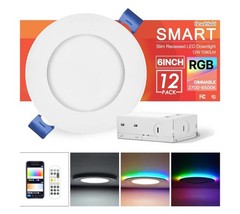 12Pack Smart RGB Recessed Light 6Inch,Ultra-Thin Canless LED Downlight,2.4GHz…