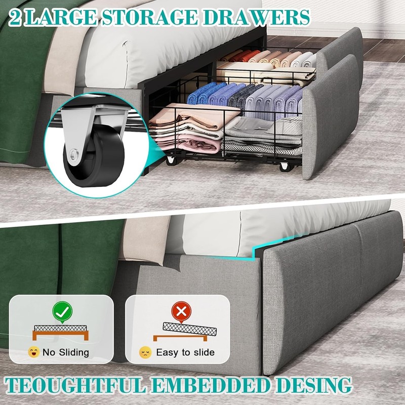 Full Queen Bed Frame with 4 Storage Drawers and Charging Station ＆ LED Lights HL gallery