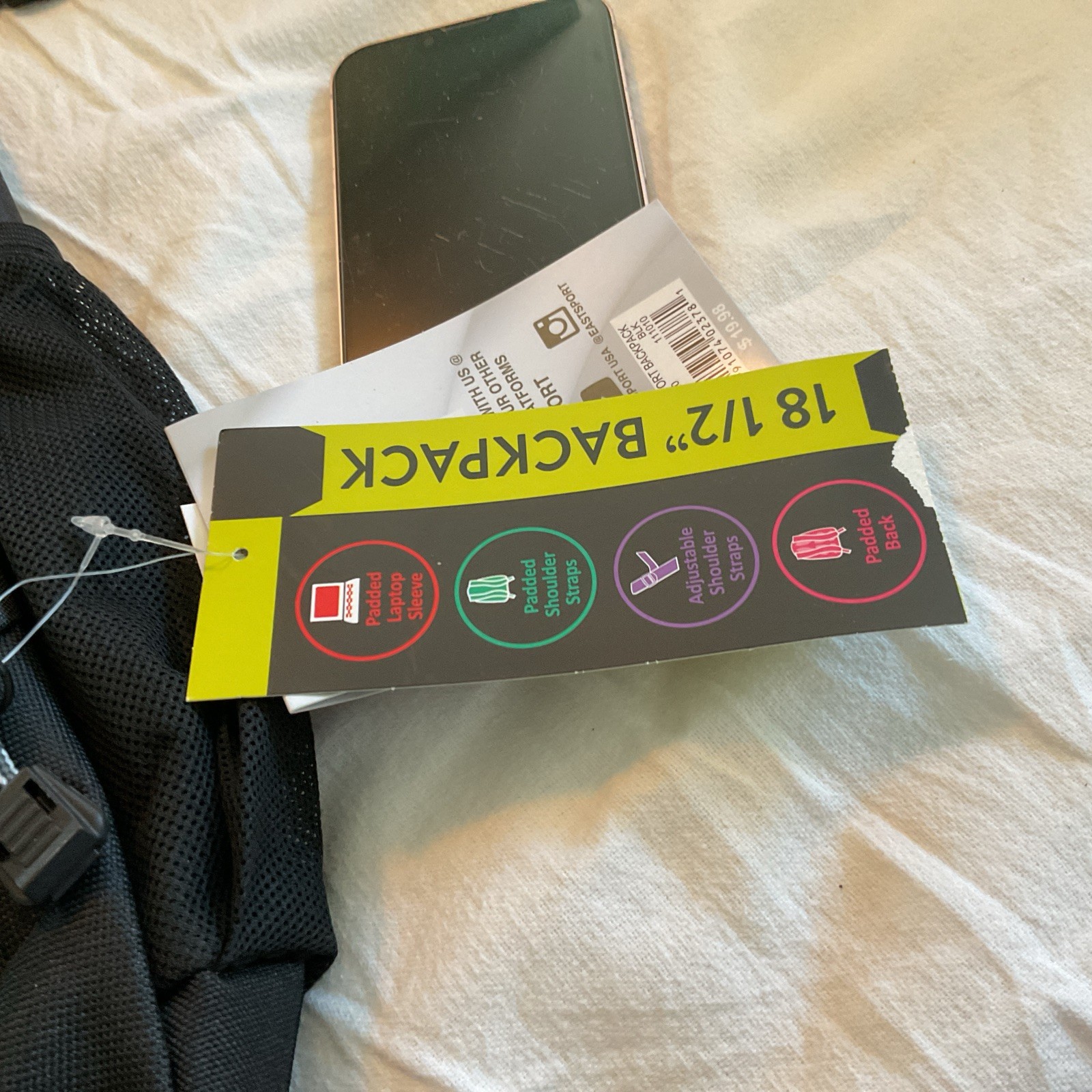 Brand New! 18 1/2 " EASTSPORT Backpack, Black 2