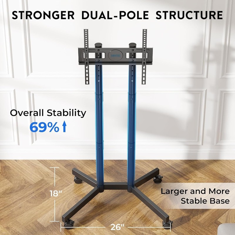 Elegant Height Adjustable Rolling TV Stand for 32-75 Inch TVs - Supports 110lbs gallery