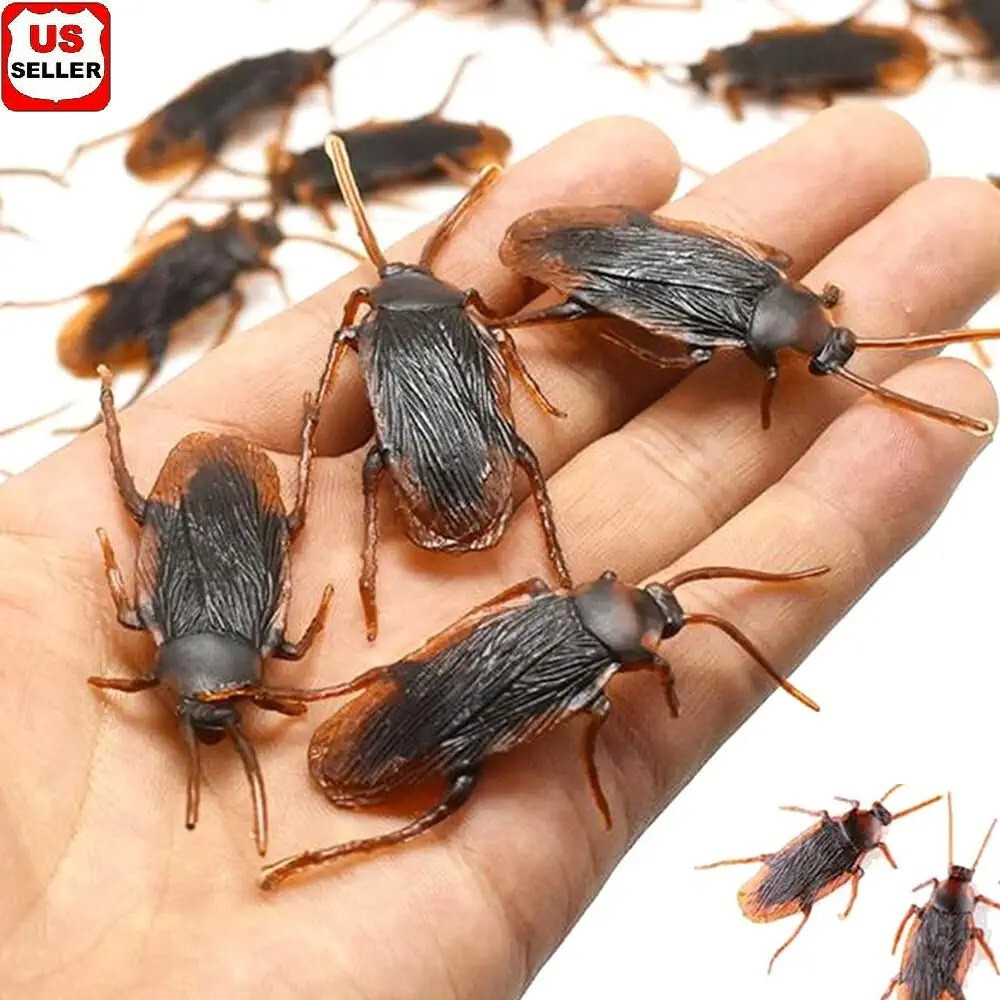 Prank Cockroaches Realistic Cock Roach Rubber Fake Creepy Bugs Gag Toy Joke 40pc gallery
