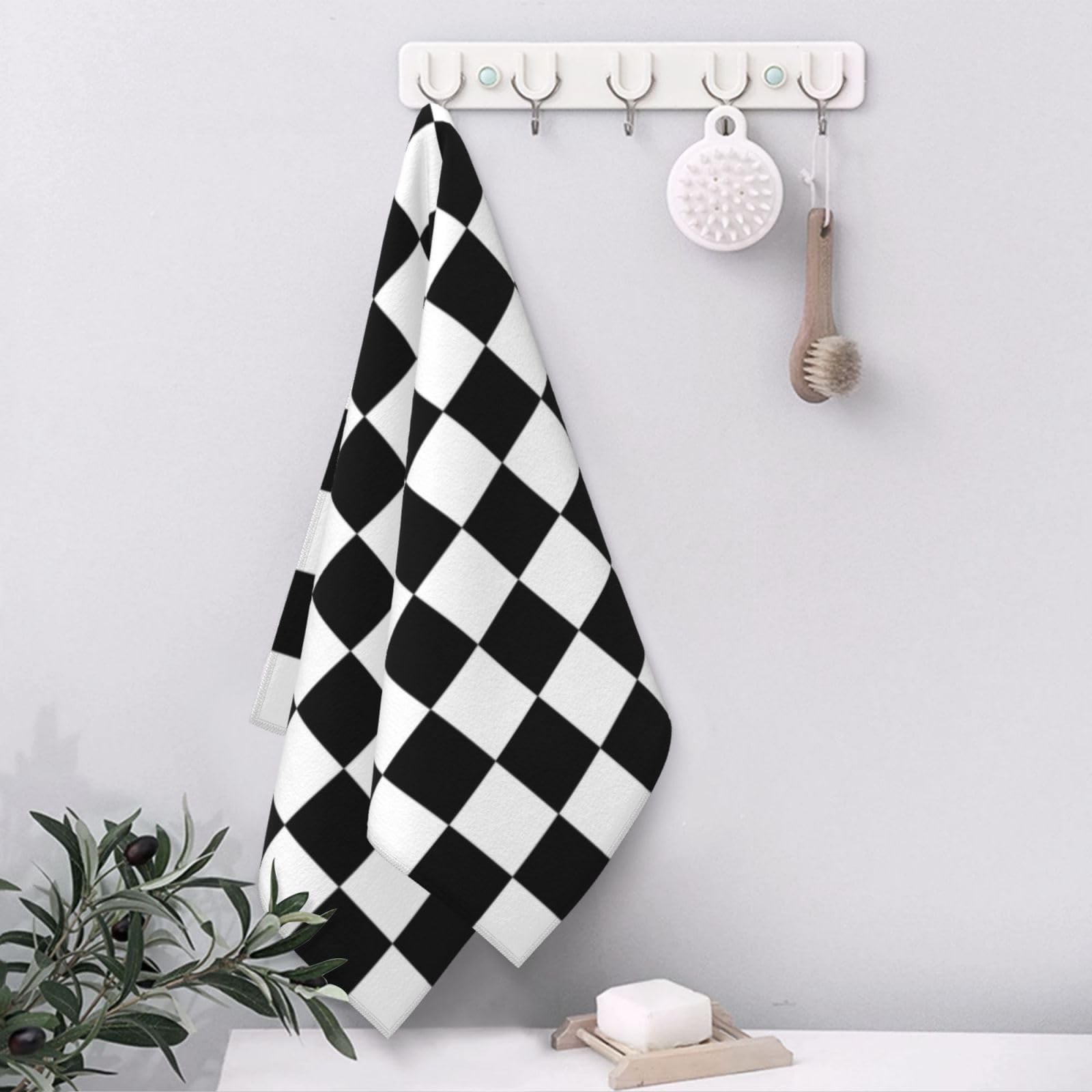 hsbolediy Black Checkered Decorative Hand Towels Free Size, gallery
