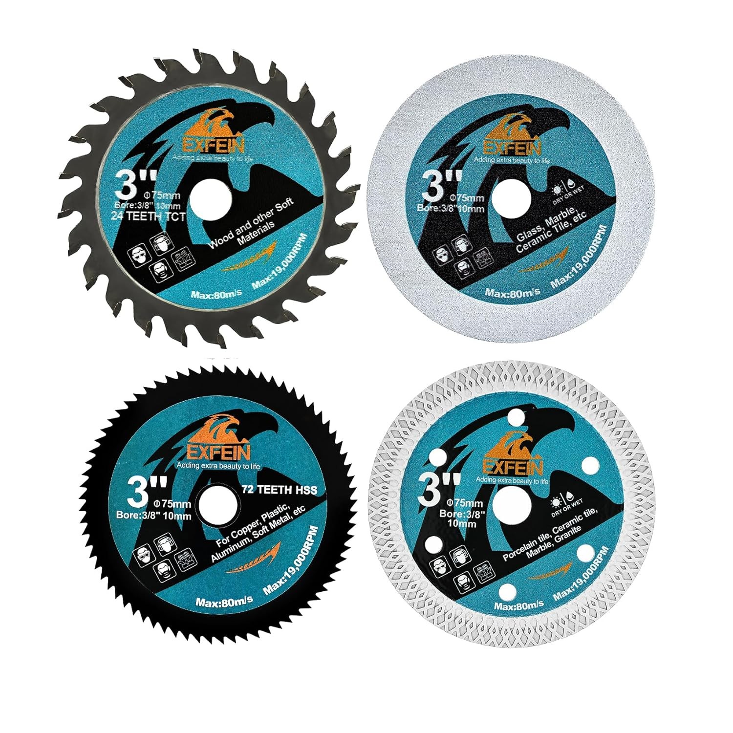 3 Inch Circular Saw Blade Set 4pcs for Cutting Tile Glass Soft 1, Black gallery