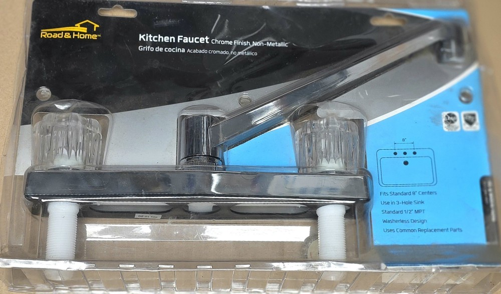 Road & Home Chrome 2-Handle Deck-Mount Low-Arc Handle Kitchen Faucet