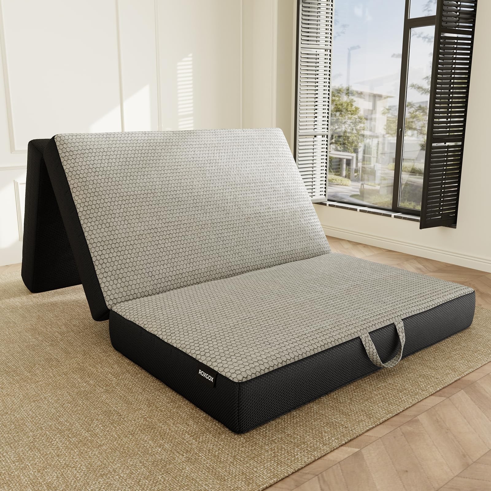 Memory Foam Trifold Mattress Twin 6 Inch Portable Foldable 75"x38"x6"rey ROXGOX gallery