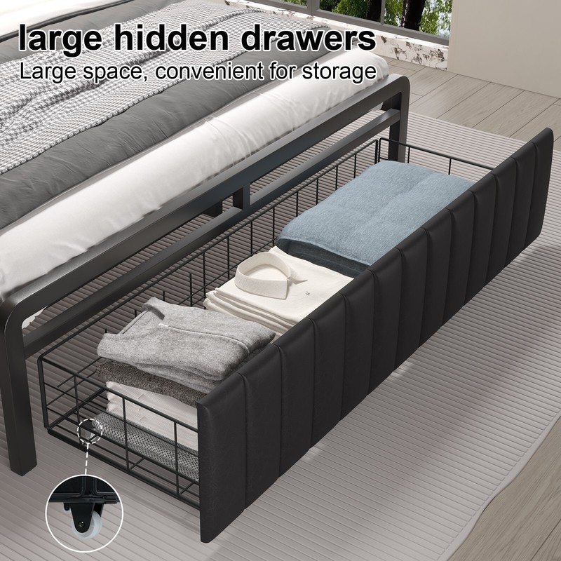 Full Queen Size Metal Platform Bed Frame with Drawers and LED Lights gallery