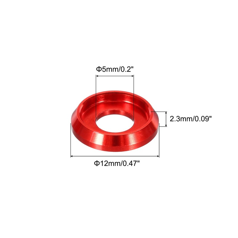 M5 Cone Cup Countersunk Washers,5mm/0.2" Aluminum for Screw RC,60PCS(Red) gallery
