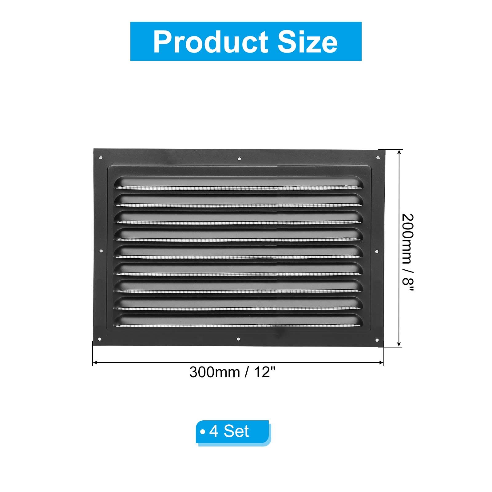 8"x12" Aluminum Gable Vent, 4Pcs Exterior Wall Outlet Vents for Attic, Black gallery