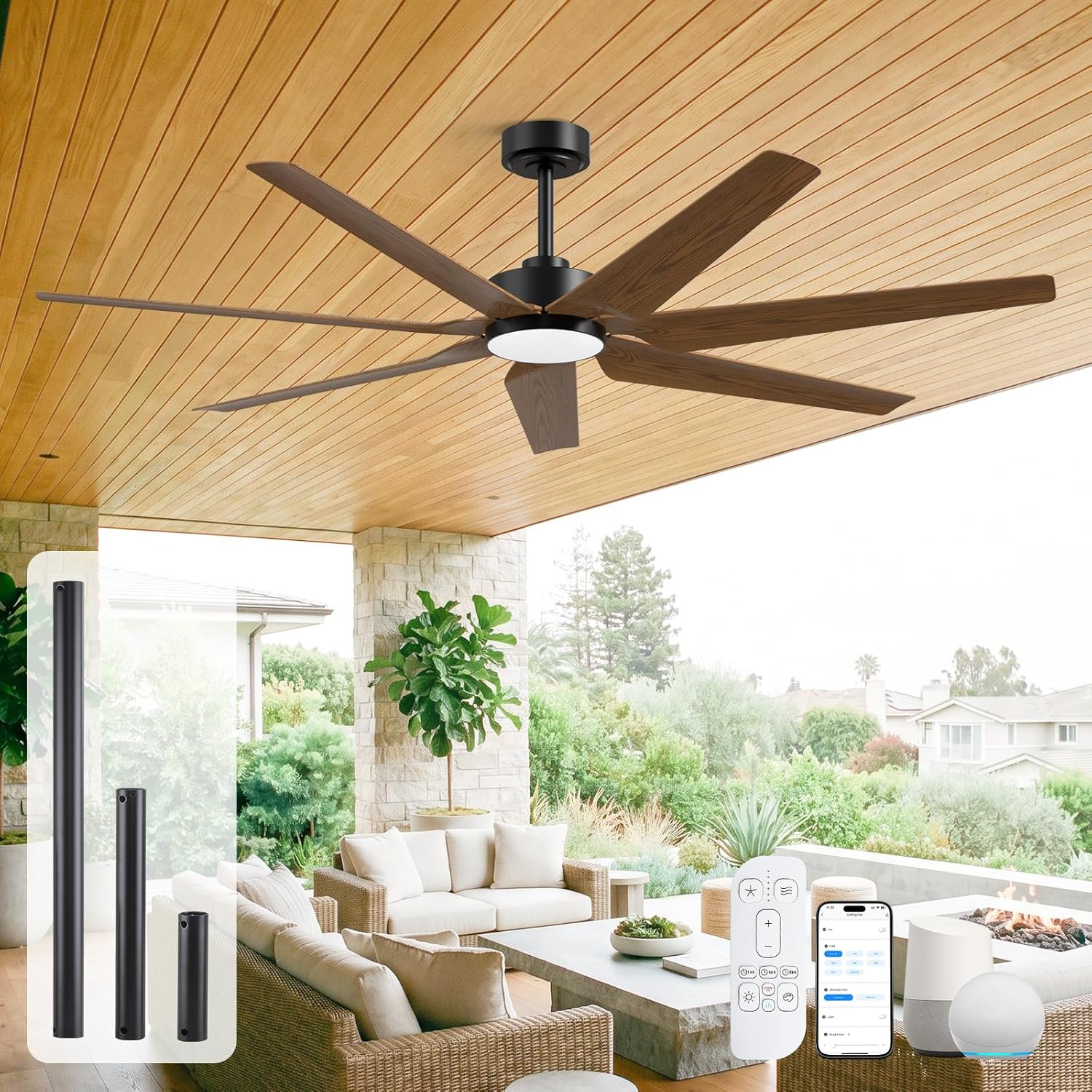 65 Inch Smart Outdoor Ceiling Fan with Light, Alexa/App/Remote Control, 7 Rustic gallery