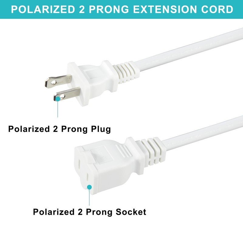 2FT Polarized 2Prong Extension Cord - White Replacement US AC Two Prong 13A 1... gallery