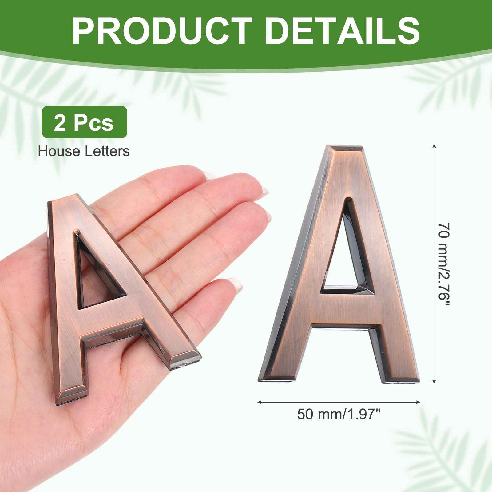 2Pcs 2.8" House Letters Adhesive Mailbox Door Letter Stickers (Bronze Letter A) gallery