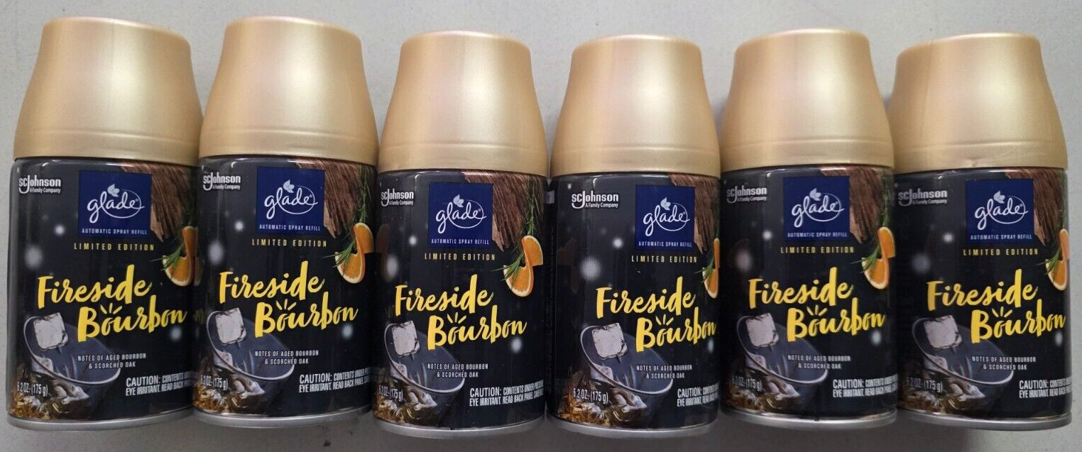 6 Glade Automatic Spray Refills ,Fireside Aged Bourbon, Limited Edition Oak Oil gallery