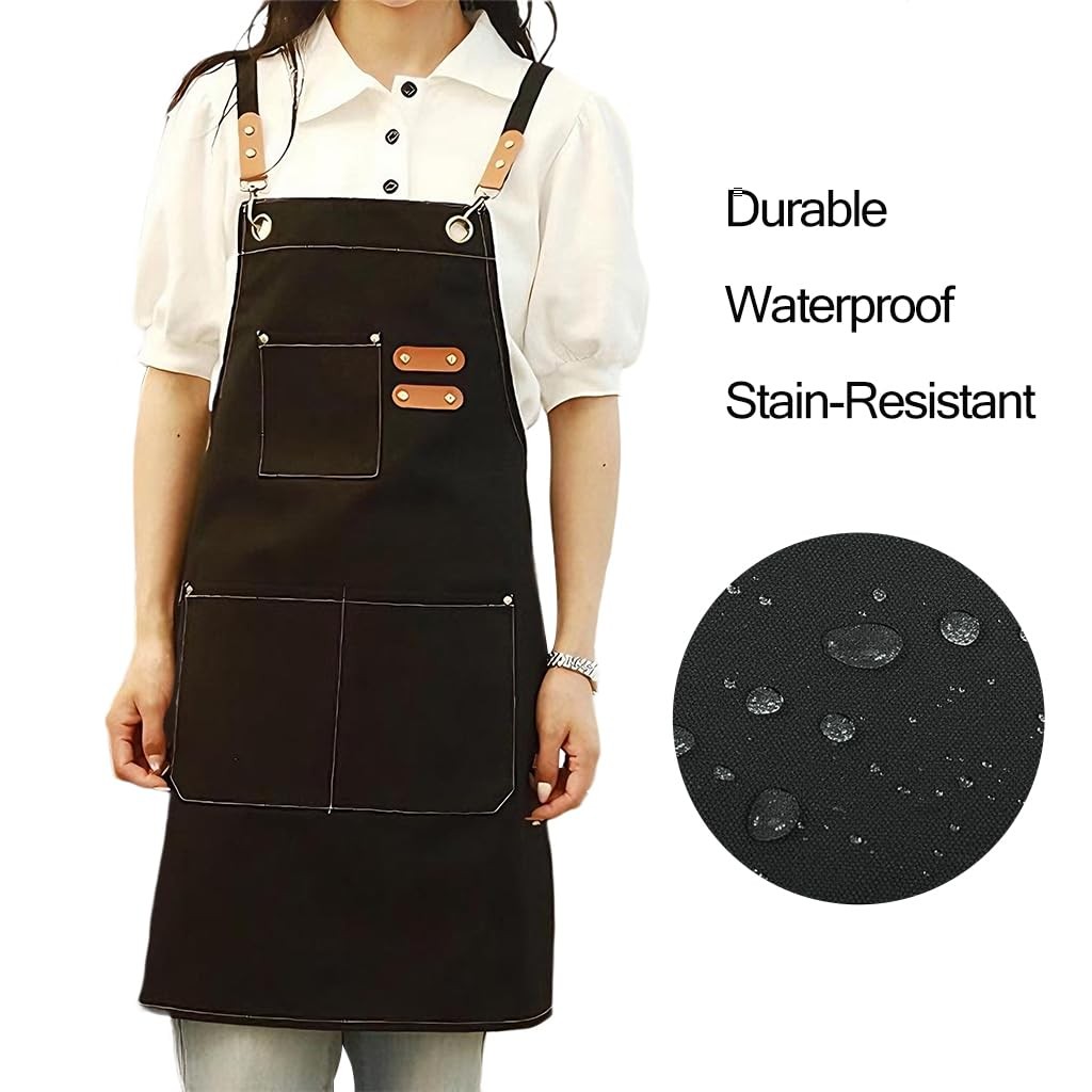 Chef Aprons for Women Men with Large Pockets Cooking Aprons Canvas Cross Back... gallery