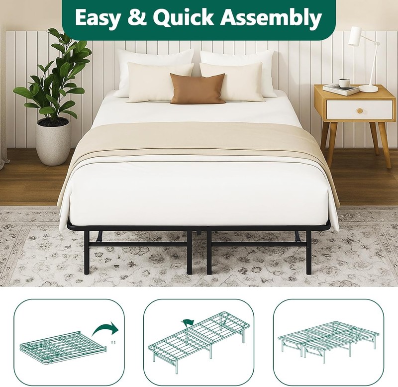 14 Inch Foldable Twin Size Bed Frame Heavy Duty Metal Platform Bed Box Spring gallery