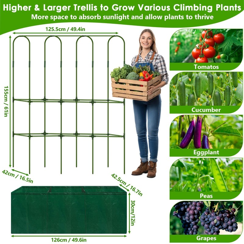 Cucumber Trellis for Climbing Plants with Grow Bag, 61" Tall Metal U-Frame Ga... gallery