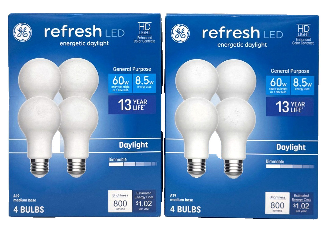 2 Packs GE Refresh 60watts Lights Daylight White Light A19 LED (8 bulbs Total) gallery