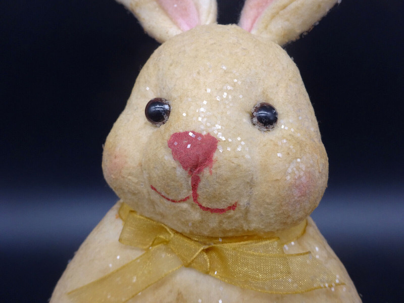 Bunny Rabbit Holding Easter Eggs in Basket 11" Figurine Cloth Covered Vintage gallery