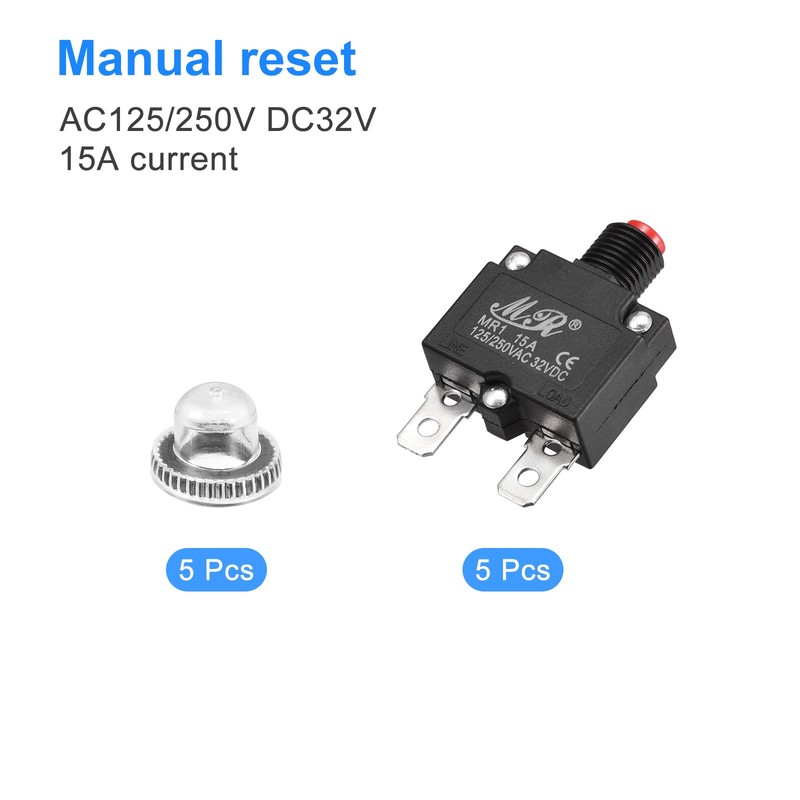 5pcs Circuit Overload Protector 15A AC125/250V DC32V Push Button Thermal gallery