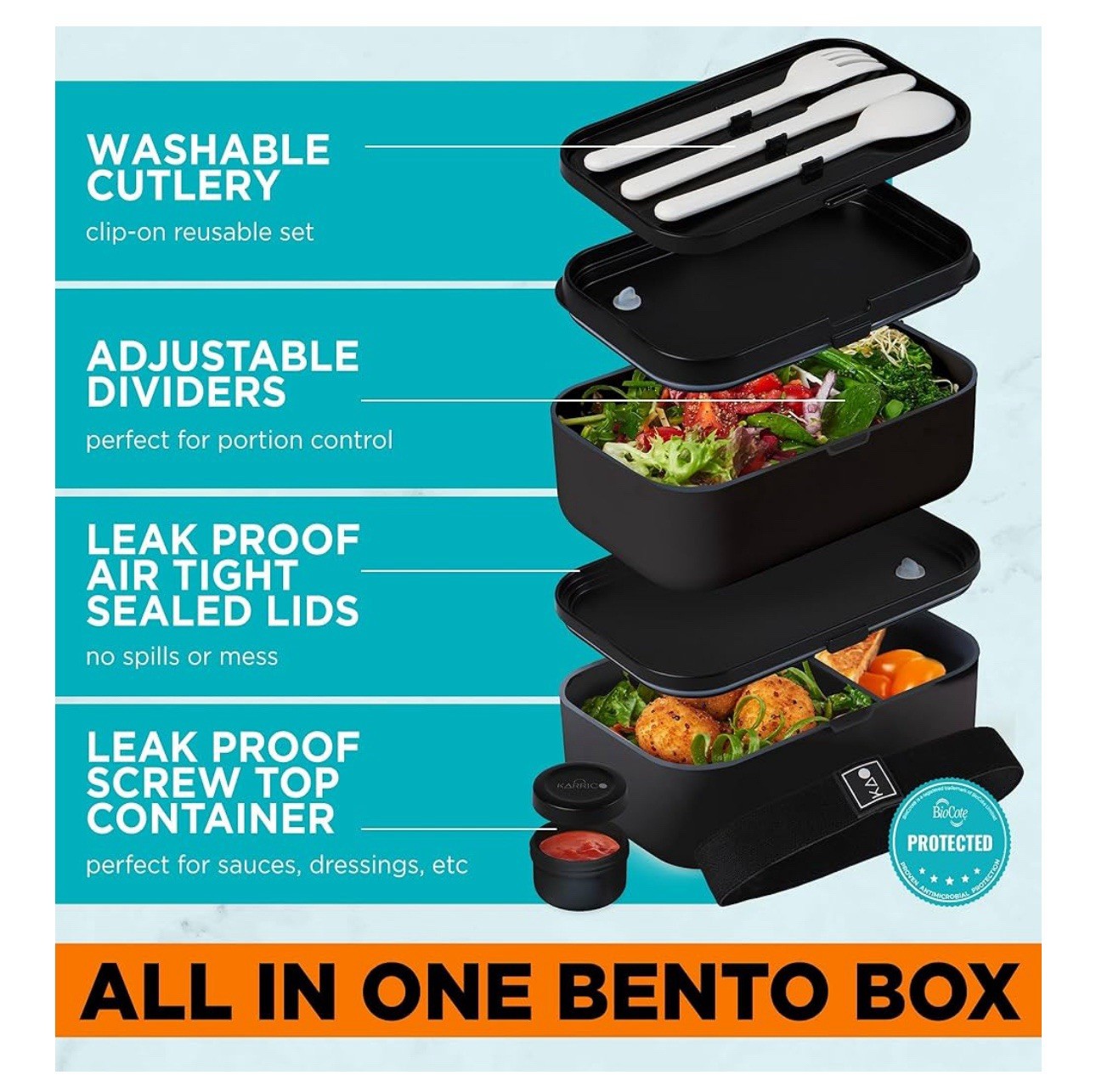 Double Premium Bento Box 67 fl oz Black Stackable Lunch Box Leak-Proof Dividers gallery