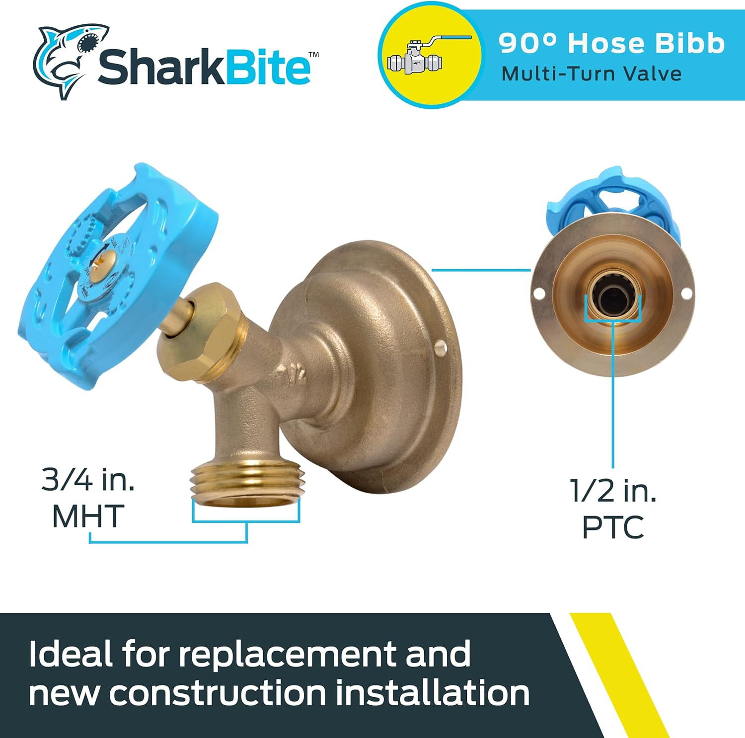 1/2 X 3/4 Inch MHT 90 Degree Hose Bibb, Multi Turn, Push to Connect Brass Plumbi gallery