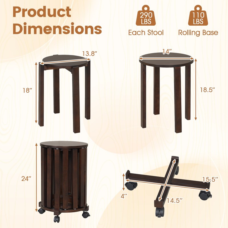 Stackable Stools Set of 4 w/Rolling Base, Locking Casters for Kitchen Apartments gallery