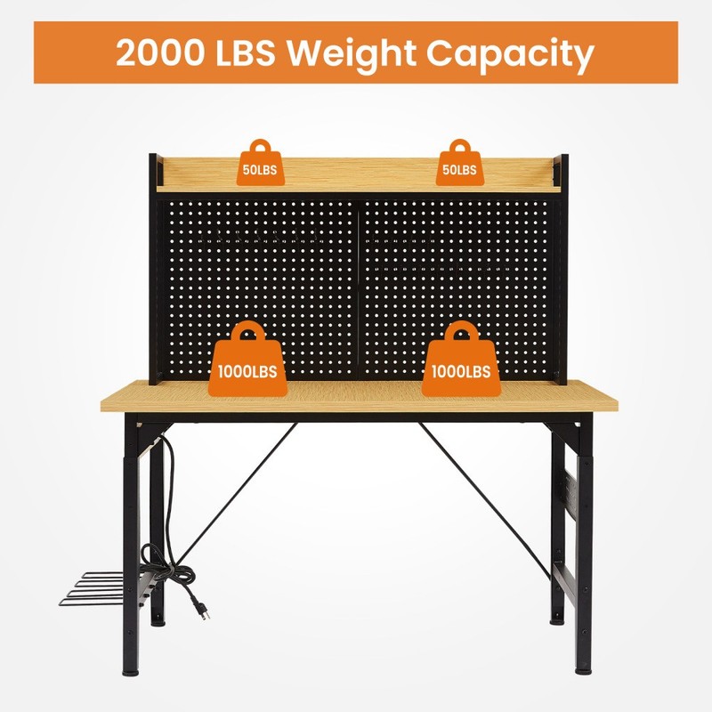 48''Adjustable Workbench with pegboard, Heavy Duty Wooden Desktop, 1600 lb. gallery