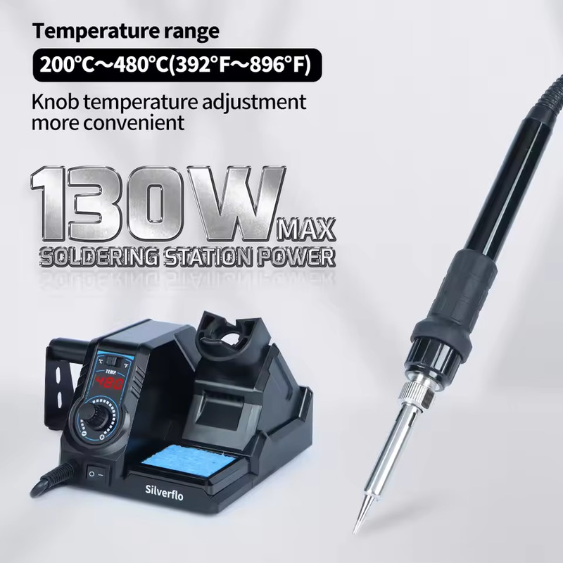 Silverflo 130W Soldering Iron Station LED Adjustable Rework for SMD Repair Tool gallery