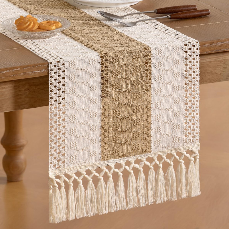 Boho Table Runner Fall Thanksgiving Farmhouse Rustic Dining Kitchen Centerpiece gallery