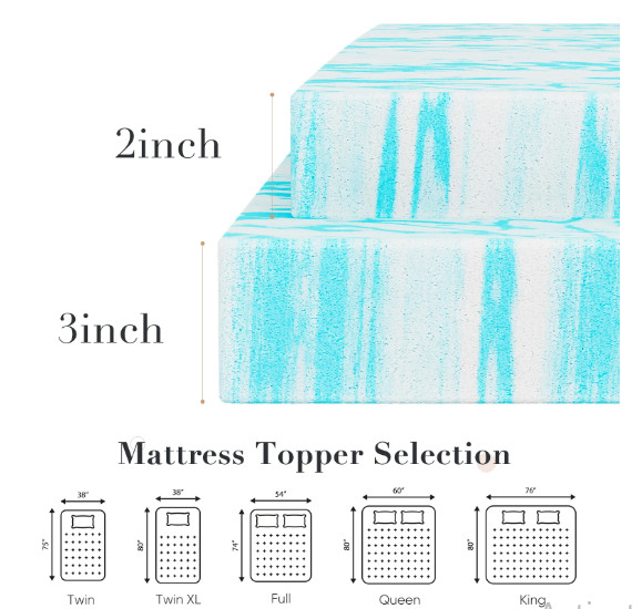 CONCETTA Full 3in Cooling Gel Memory Foam Mattress Topper CertiPUR Washable gallery