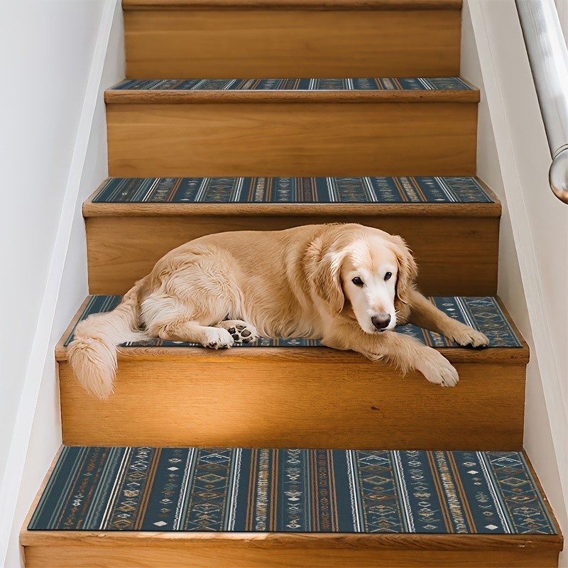 Geometric Pattern Printed Stair Treads, Easy to Clean, Non-slip and Wear-resis gallery