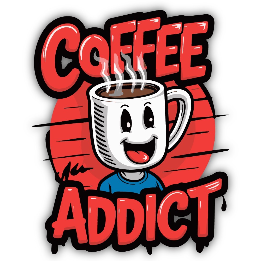 Coffee Addict Smiling Cartoon Cut To Shape Vinyl Sticker gallery