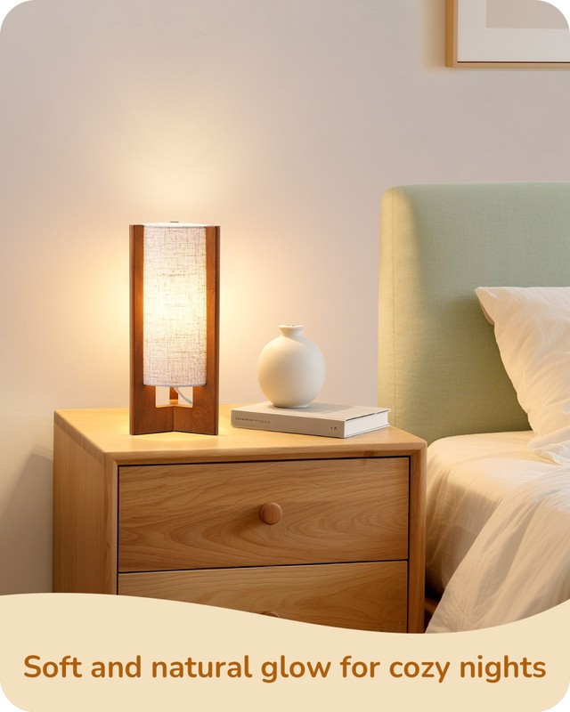 EDISHINE Small Corner Table Lamp Compact for Nightstand Walnut Wood gallery
