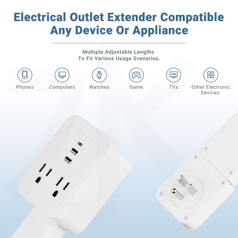 Outlet Electrical Outlet Extender Stick. Features USB-C, 2 USB-A, and 2 AC Outle gallery