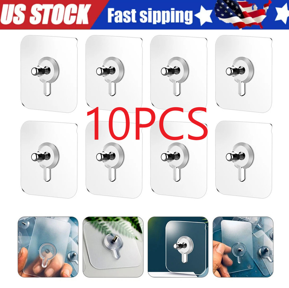 10Pack Self-Adhesive Wall Hooks – Seamless Punch-Free Nail Screw Stickers