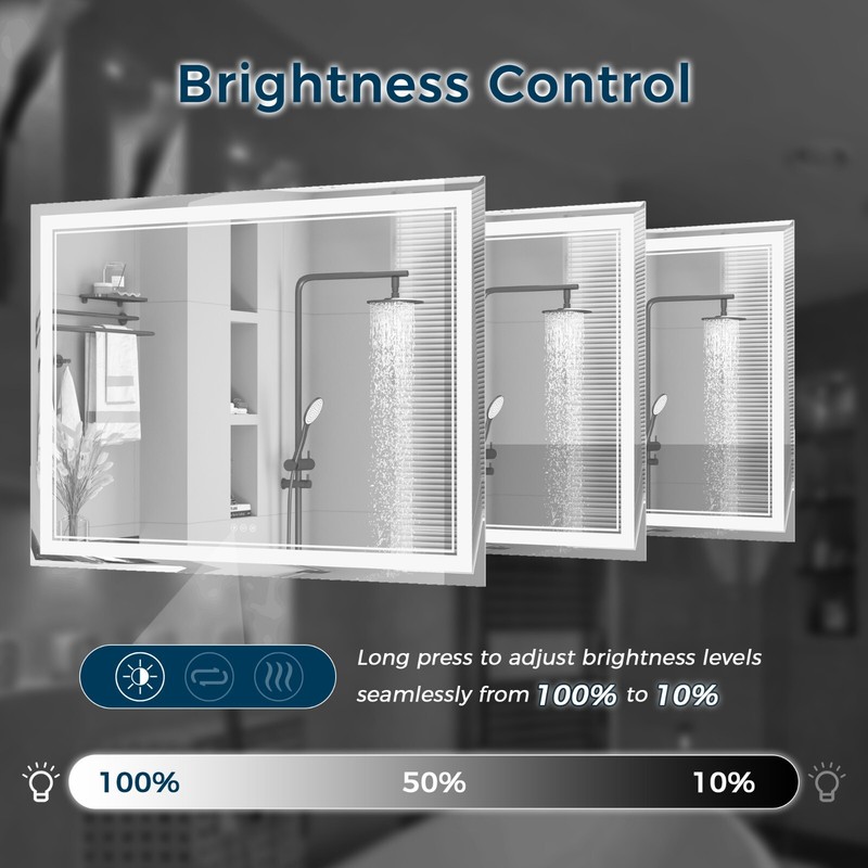 40”x 32” LED Bathroom Mirror, Wall Vanity Mirror, 3 Colors Touch , Anti-Fog gallery