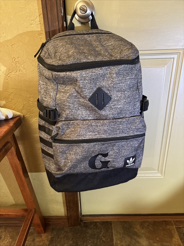 Adidas Backpack Large Gray & Black letter G monogrammed on front