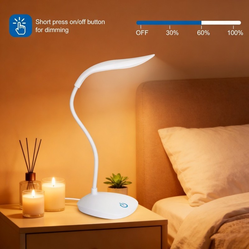 USB LED Desk Light Dimmable Bedside Reading Lamp Rechargeable Touch Control ===# gallery