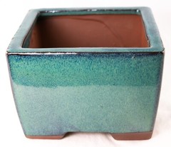 Square Handmade Green Glazed Cactus & Succulent, Bonsai Pot 6″x 6″x 4″ + Mesh