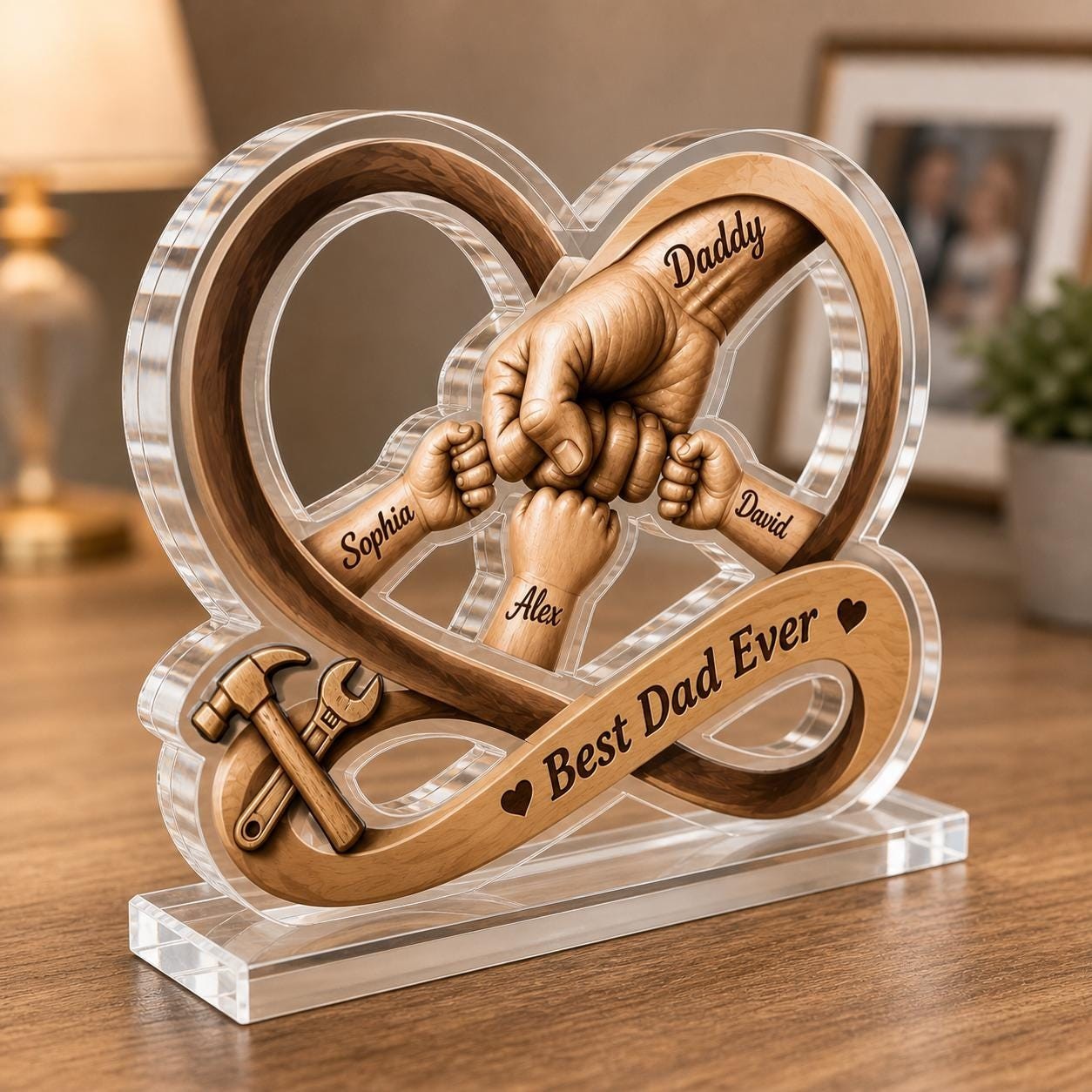 Personalized Dad Kids Hands Plaque, Acrylic Block Family Decor, Father’s Day Gif gallery