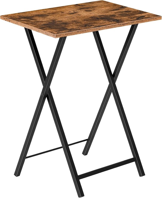 Rustic Brown & Black Folding TV Table - Stylish Snack Companion for Small Spaces gallery