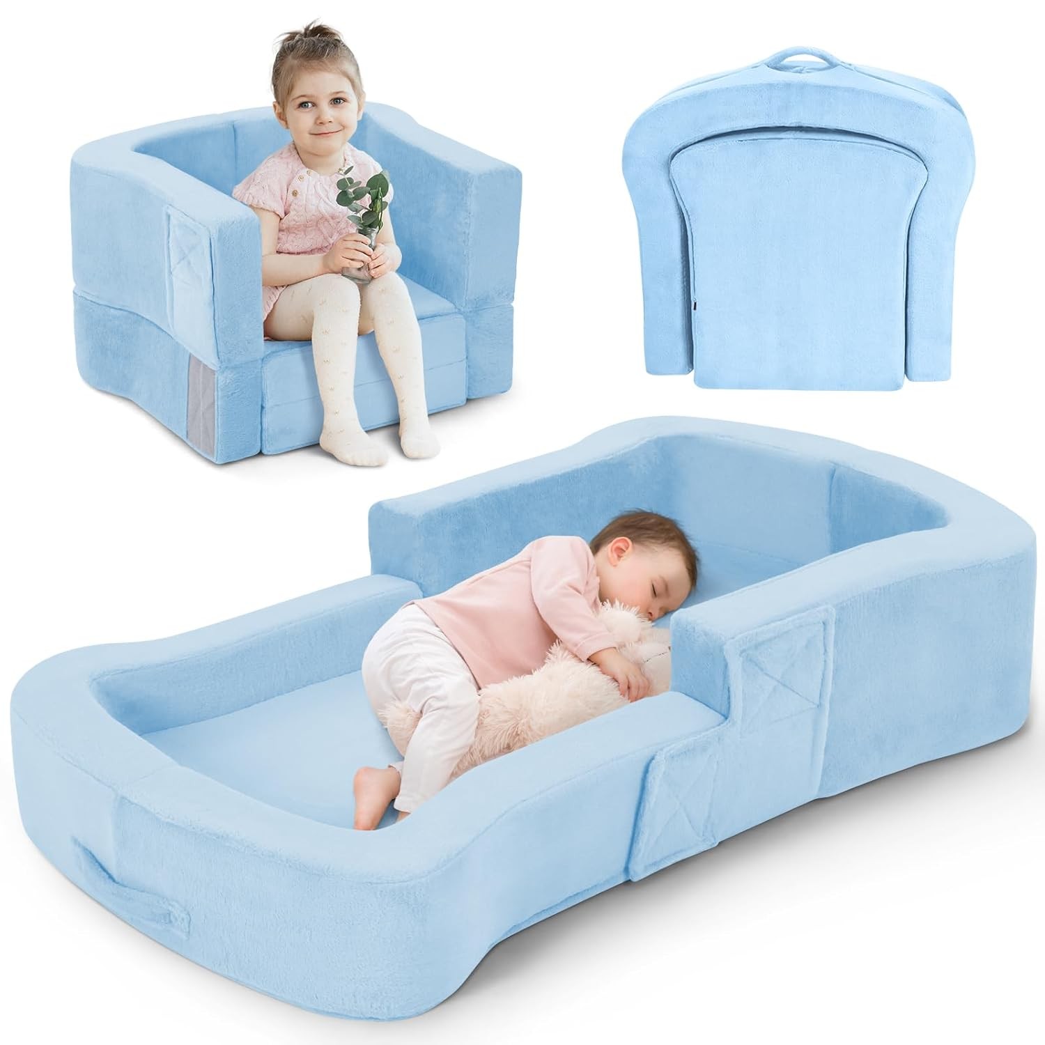 2-in-1 Foldable Portable Toddler Travel Bed Sofa Chair with Washable Covers Cot gallery
