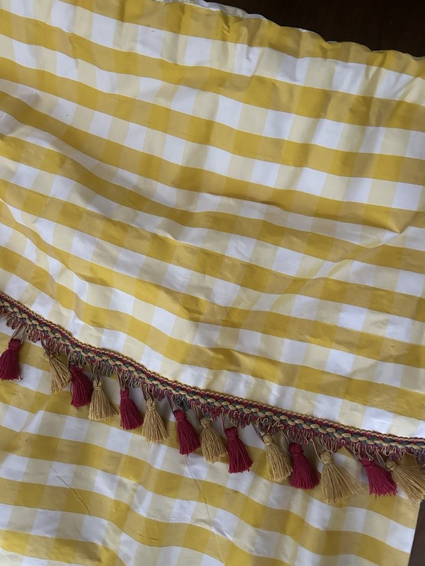 Pair Decorator Custom Made Striped Check Silk Taffeta Tassel Trim Lined gallery