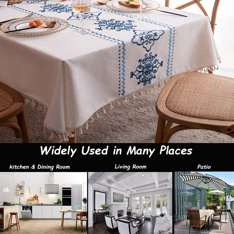 Table Cloth Embroidery Damask Pattern Wrinkle Free Heavy Weight Cotton Linen ... gallery