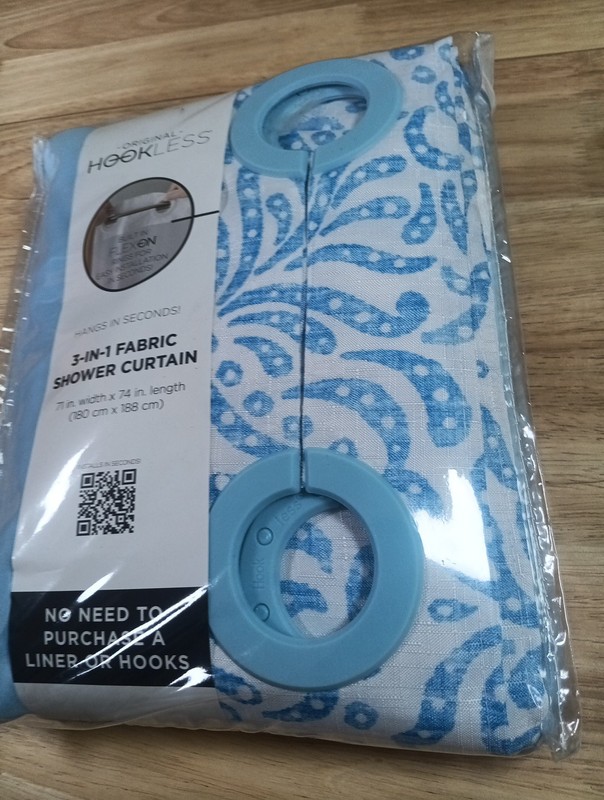 Original Hookless 3 In 1 Fabric Shower Curtain Blue Swirl New 71 X 74" gallery