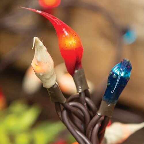 NEW PRIMITIVE AMERICANA SILICONE BULB LIGHT STRAND RED WHITE BLUE Bulbs 35 Ct gallery