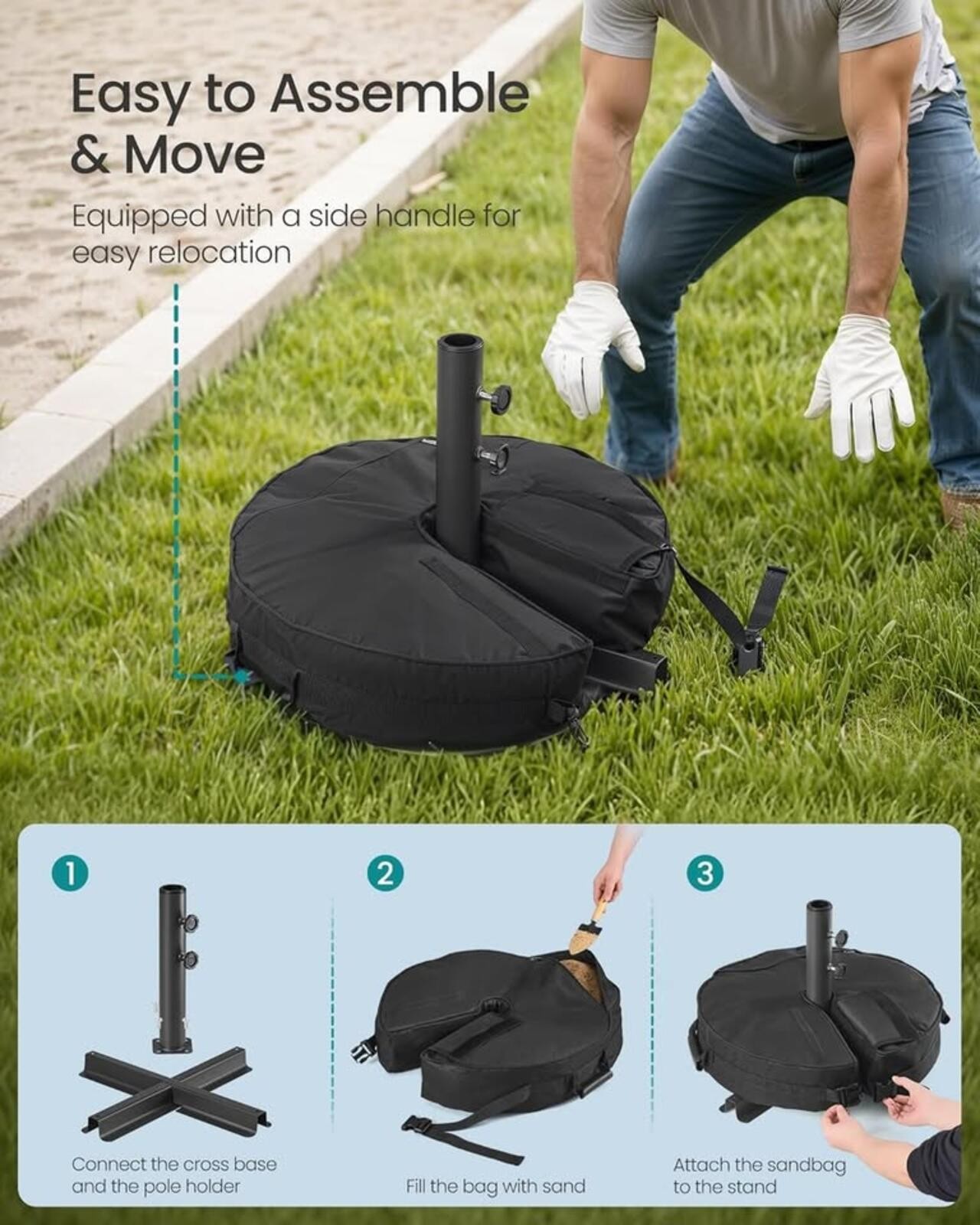 SONGMICS Umbrella Base, Round Patio Umbrella Stand, Sand Fillable Bag 66 lb, gallery