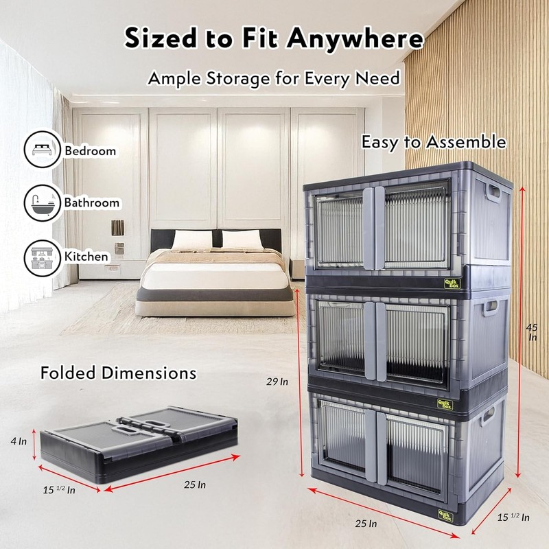 19 Gallon 3 Pack Stackable Storage Bins with Lids,Doors,Wheels,Collapsible Or... gallery