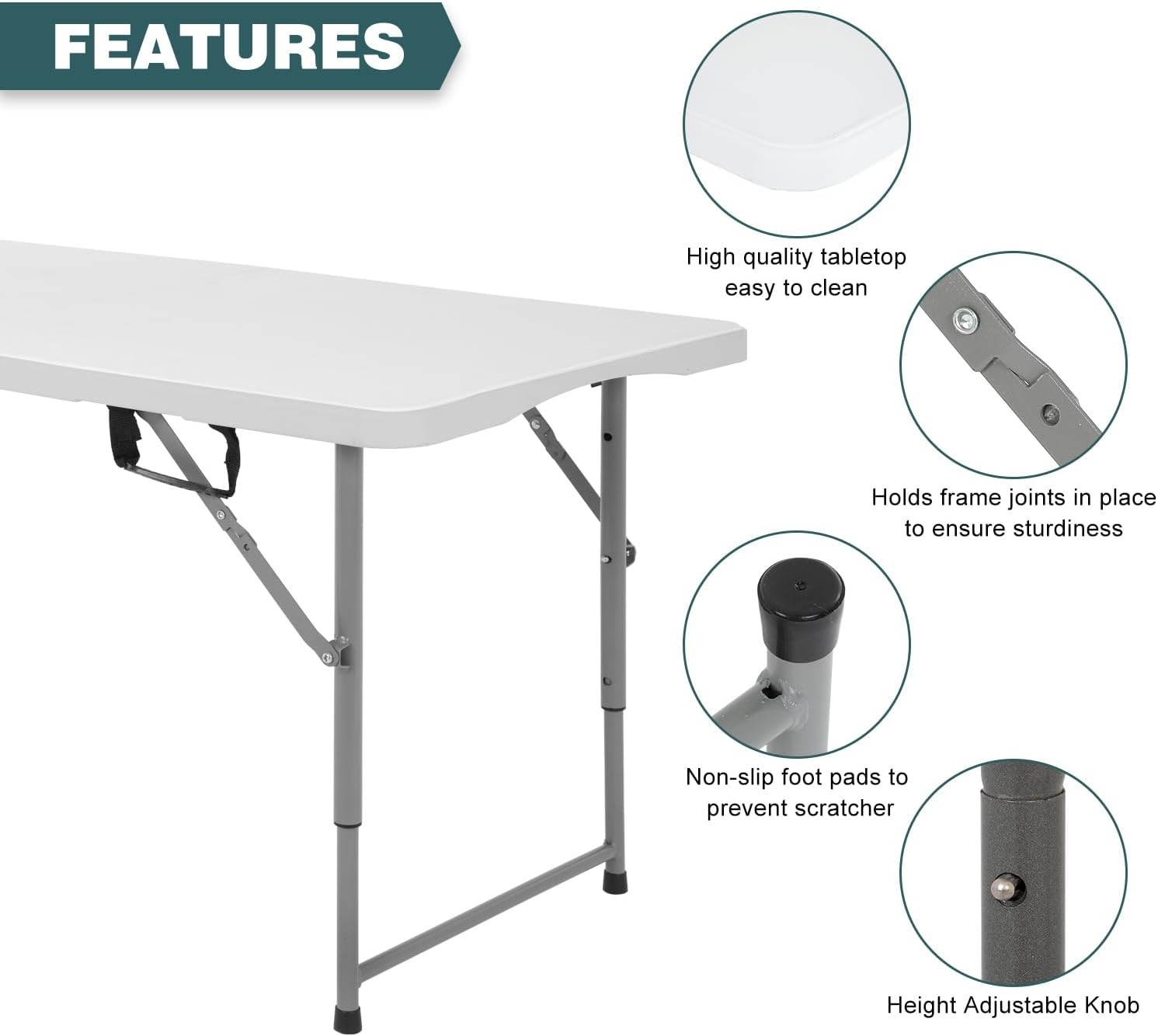 FDW 4 Foot Folding Outdoor Dining Table Portable Rectangular 330lb gallery
