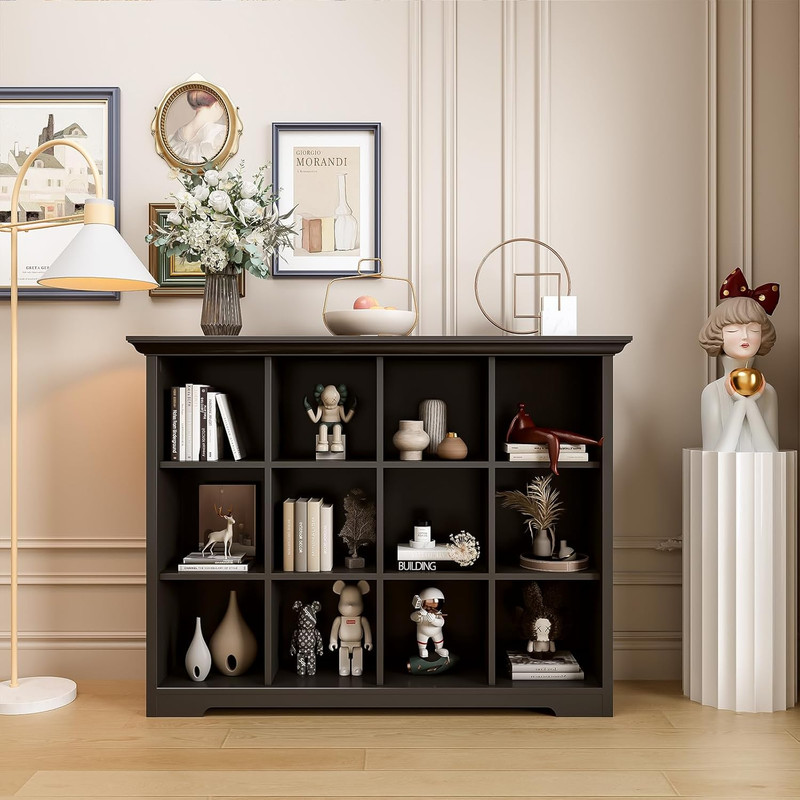 Cube Storage Bookcase with Base - Wooden 3 Tiers Floor Standing Open Shelf Cabin gallery