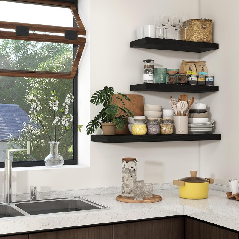 36" Black Floating Wall Shelves - 10" Deep, Invisible Brackets, Multi-Use Decor gallery